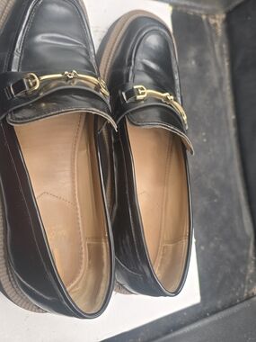 Sam Edelman Black Leather Loafers with‎ Gold Bit